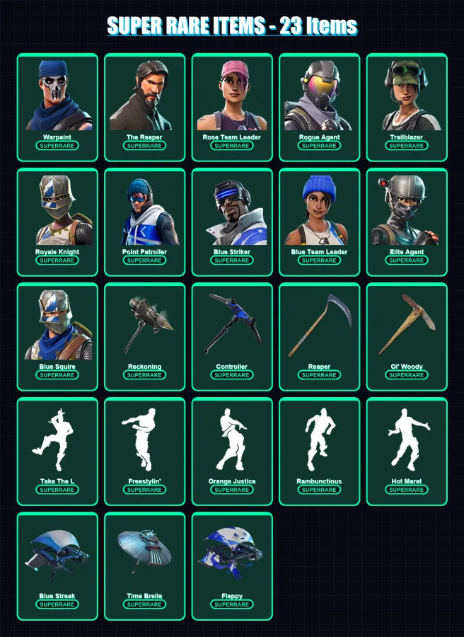 [PC/XBOX/PSN] | Warpaint | The Reaper | Rose Team Leader | Rogue Agent | Trailblazer | 115 skin | 85 pickaxe | 113 emote | 81 glider | Lv1067