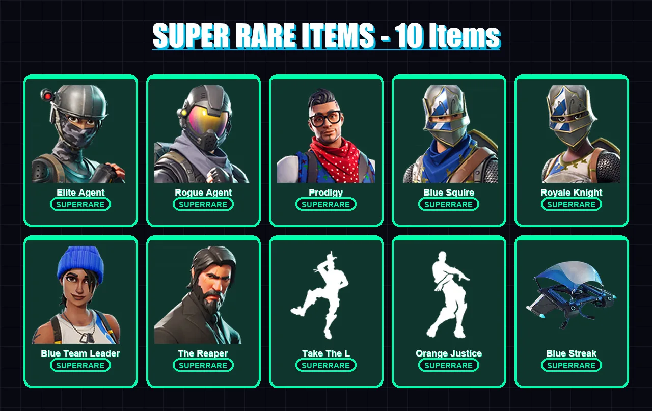 [PS4/PS5/XBOX/PC] | Elite Agent | Rogue Agent | Prodigy | Blue Squire | Royale Knight | 38 skin | 45 pickaxe | 63 emote | 47 glider | Lv522