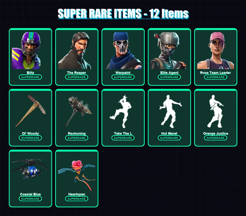 [PC/XBOX] | Blitz | The Reaper | Warpaint | Elite Agent | Rose Team Leader | 84 skin | 66 pickaxe | 52 emote | 57 glider | Lv599