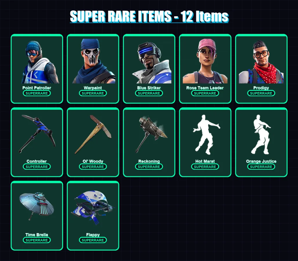 [PC/XBOX/PSN] | Point Patroller | Warpaint | Blue Striker | Rose Team Leader | Prodigy | 35 skin | 42 pickaxe | 47 emote | 43 glider | Lv544