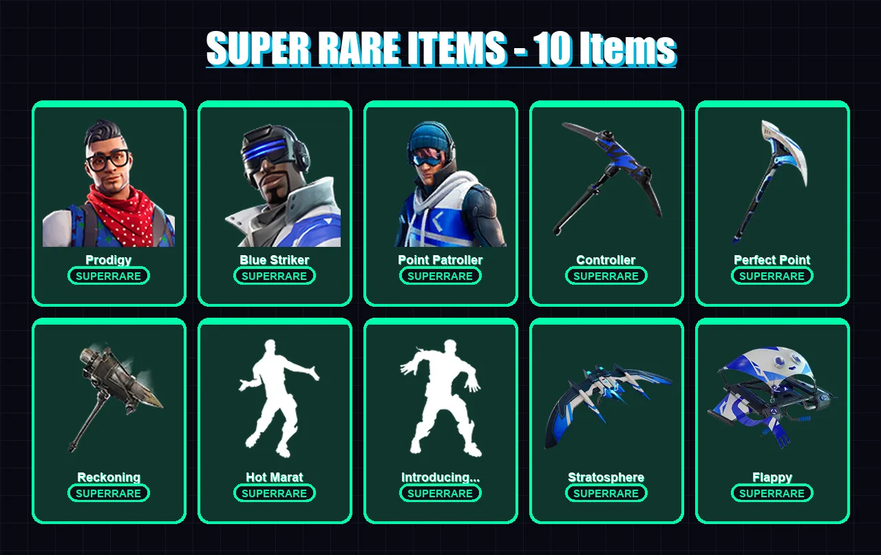 [PS4/PS5/XBOX/PC] | Prodigy | Blue Striker | Point Patroller | Midas | Fade | 63 skin | 53 pickaxe | 98 emote | 64 glider | Lv895 — Fortnite account