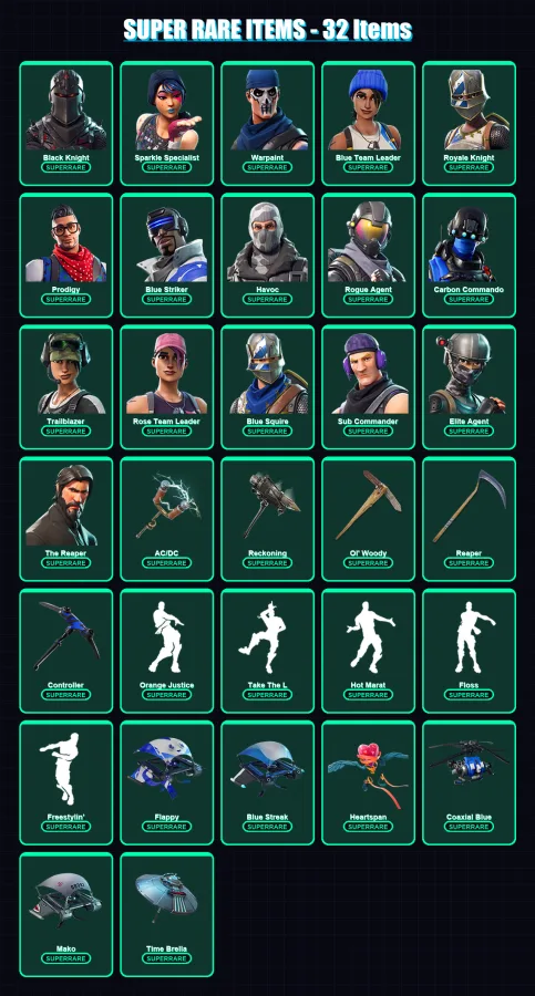 [PC/XBOX] | OG Skull Trooper | Black Knight | Sparkle Specialist | Warpaint | Blue Team Leader | 119 skin | 78 pickaxe | 86 emote | 77 glider | Lv10