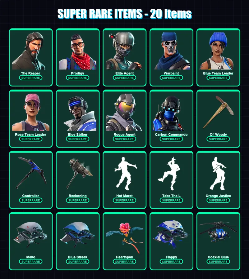 [PC/XBOX] | The Reaper | Prodigy | Elite Agent | Warpaint | Blue Team Leader | 56 skin | 58 pickaxe | 84 emote | 69 glider | Lv874