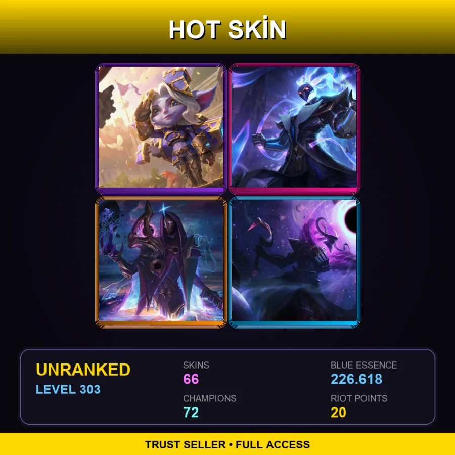 NA | Lv303 | Unranked | 66 Skin | 72 Champ — LoL account