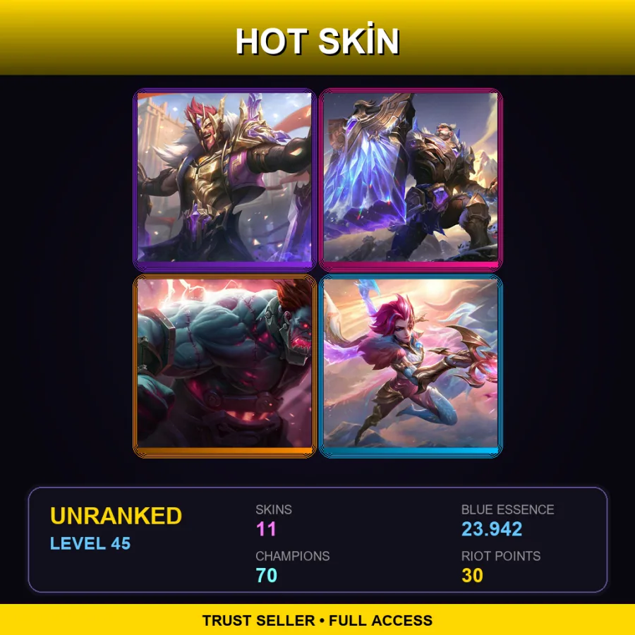 LAN | Lv45 | Unranked | 11 Skin | 70 Champ — Hextech Sion