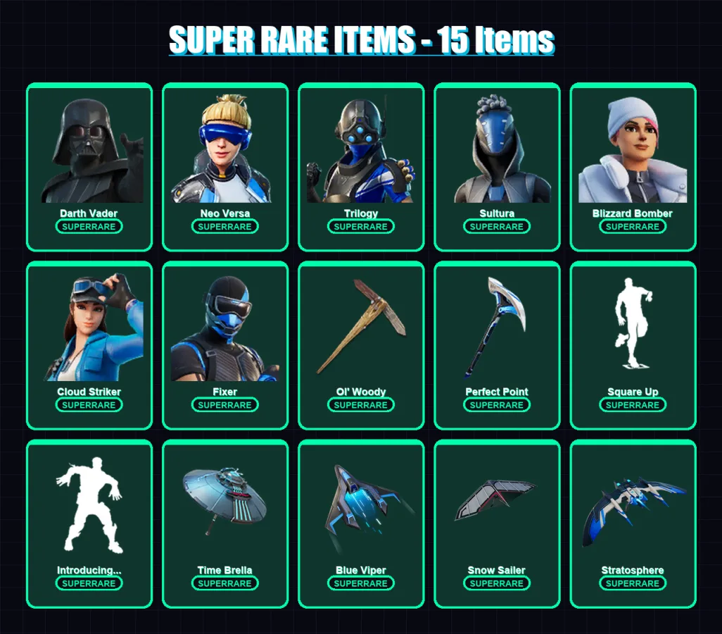 [PS4/PS5/PC] | Darth Vader | Neo Versa | Trilogy | Sultura | Blizzard Bomber | 150 skin | 161 pickaxe | 124 emote | 146 glider | Lv1983 — Fortnite account