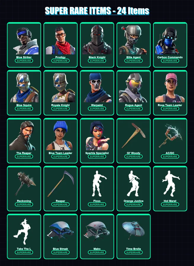 [PS4/PS5/PC] | Blue Striker | Prodigy | Black Knight | Elite Agent | Carbon Commando | 86 skin | 74 pickaxe | 83 emote | 78 glider | Lv1054