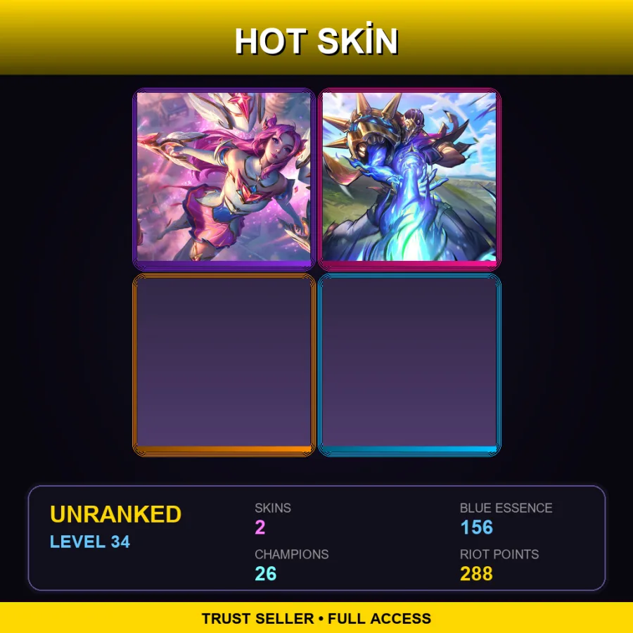 TW | Lv34 | Unranked | 2 Skin | 26 Champ — LoL account