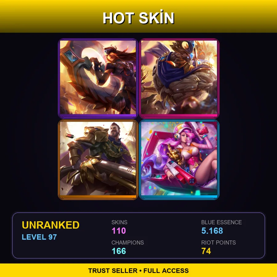 SG | Lv97 | Unranked | 110 Skin | 166 Champ — LoL account