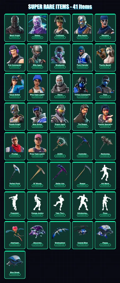 [PC/XBOX/PSN] | Black Knight | Galaxy | Trailblazer | Blue Squire | Warpaint | 332 skin | 270 pickaxe | 189 emote | 198 glider | Lv2582