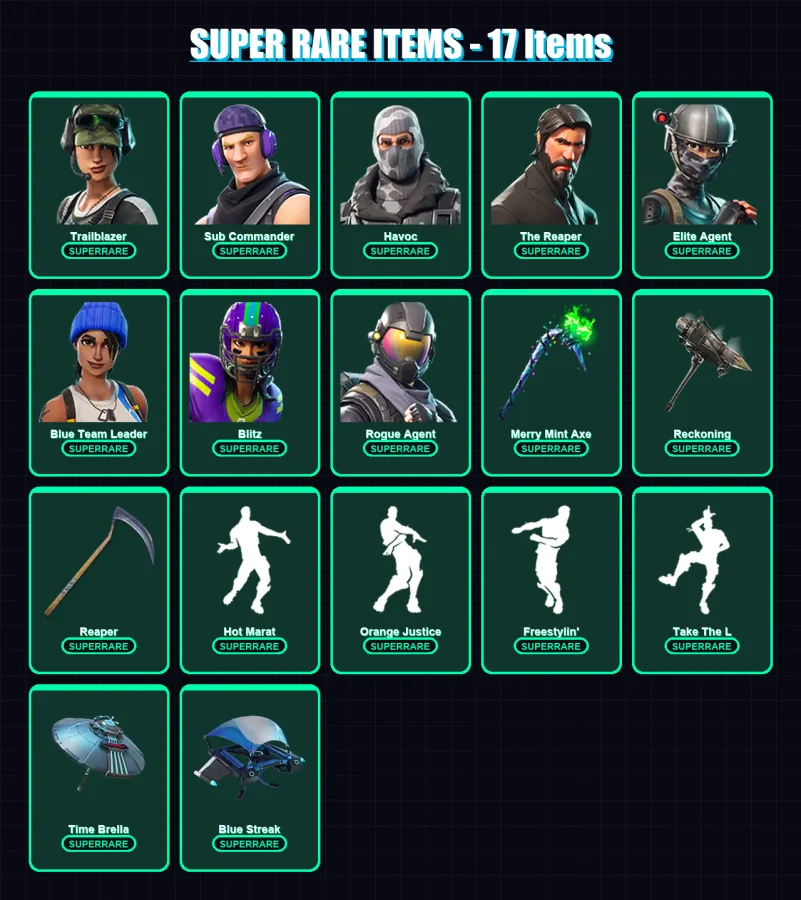 [PS4/PS5/XBOX/PC] | Trailblazer | Sub Commander | Havoc | The Reaper | Elite Agent | 112 skin | 117 pickaxe | 83 emote | 91 glider | Lv1540
