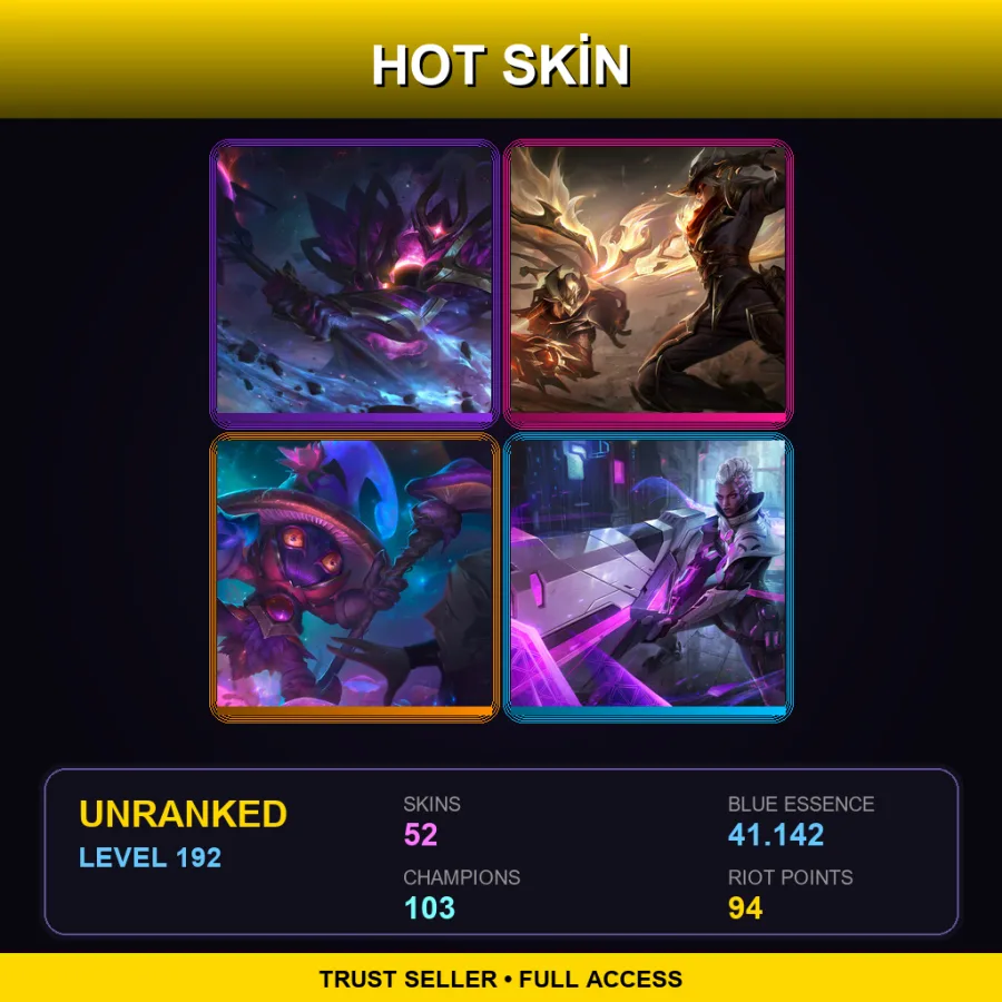 EUW | Lv192 | Unranked | 52 Skin | 103 Champ
