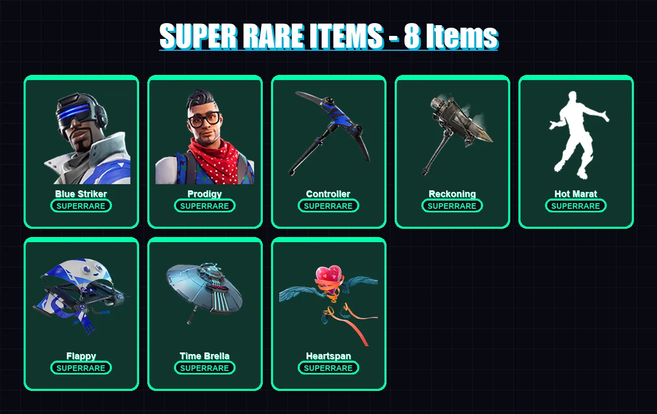 [PS4/PS5/XBOX/PC] | Blue Striker | Prodigy | Calamity | The Origin | The Foundation | 46 skin | 81 pickaxe | 82 emote | 76 glider | Lv1808