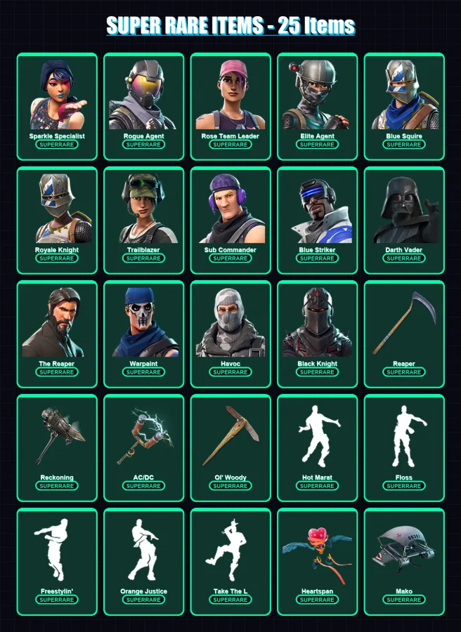 [PC/XBOX] | Sparkle Specialist | Rogue Agent | Rose Team Leader | Elite Agent | Blue Squire | 105 skin | 112 pickaxe | 90 emote | 106 glider | Lv176