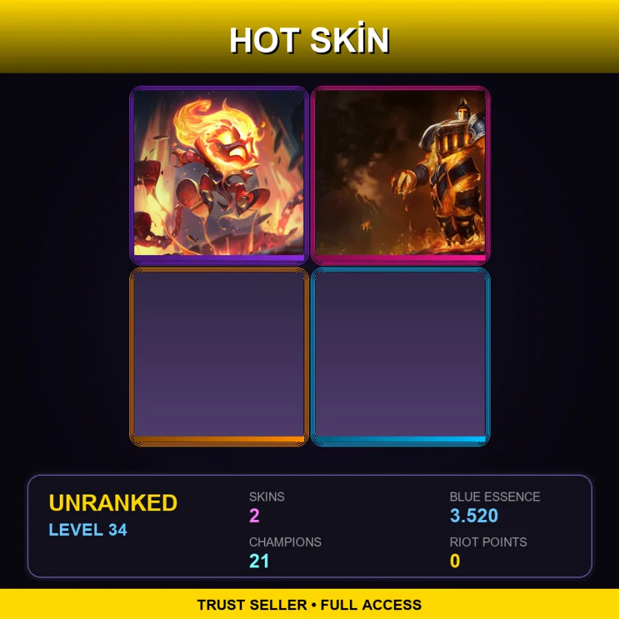 RU | Lv34 | Unranked | 2 Skin | 21 Champ — LoL account