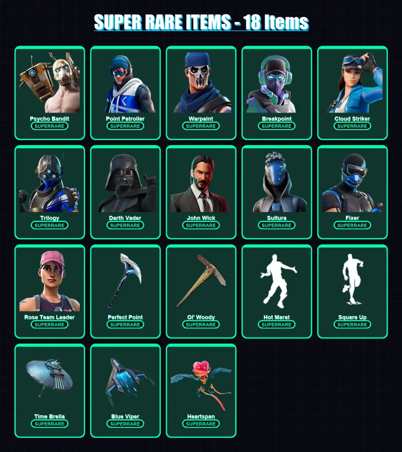 [PS4/PS5/XBOX/PC] | Psycho Bandit | Point Patroller | Warpaint | Breakpoint | Cloud Striker | 191 skin | 200 pickaxe | 162 emote | 153 glider | Lv20