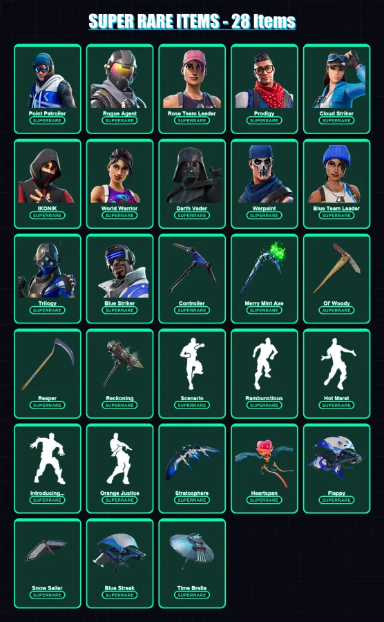 [PC/XBOX/PSN] | Point Patroller | Rogue Agent | Rose Team Leader | Prodigy | Cloud Striker | 327 skin | 295 pickaxe | 233 emote | 245 glider | Lv377