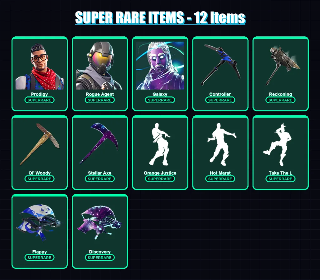 [PC/XBOX] | Prodigy | Rogue Agent | Galaxy | Zenith | Blackheart | 80 skin | 62 pickaxe | 103 emote | 70 glider | Lv1001