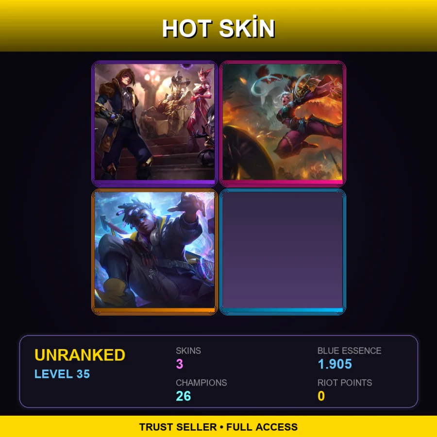 LAS | King of Clubs Mordekaiser | Dragonblade Riven | True Damage Ekko | 3 Skin | 26 Champ | Lv35