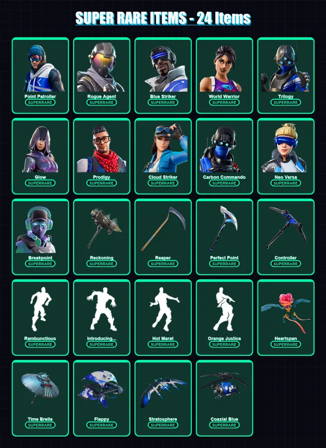[PC/XBOX] | Point Patroller | Rogue Agent | Blue Striker | World Warrior | Trilogy | 164 skin | 128 pickaxe | 135 emote | 129 glider | Lv1966
