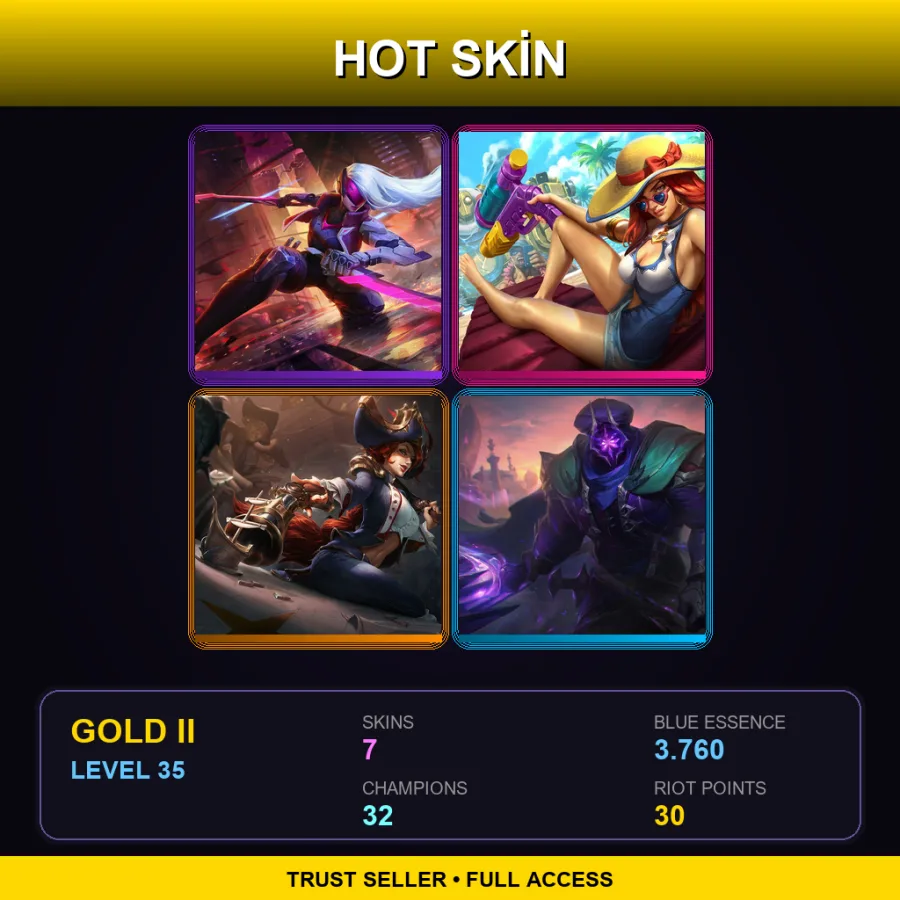 EUNE | Lv35 | Gold II | 7 Skin | 32 Champ — LoL account