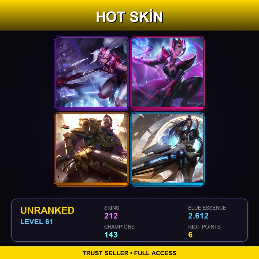 EUW | Lv61 | Unranked | 212 Skin | 143 Champ