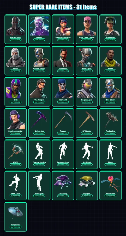 [PC/XBOX/PSN] | Black Knight | Galaxy | Sparkle Specialist | Rose Team Leader | Trailblazer | 250 skin | 149 pickaxe | 174 emote | 108 glider | Lv15
