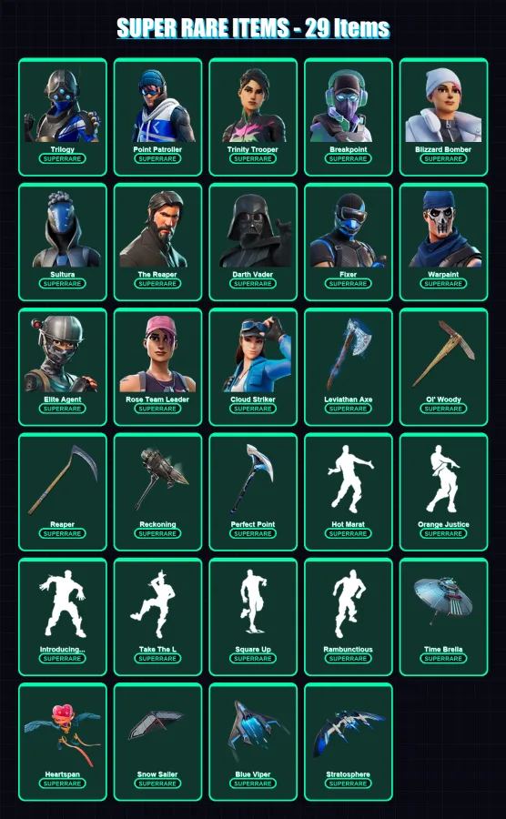 [PC] | Trilogy | Point Patroller | Trinity Trooper | Breakpoint | Blizzard Bomber | 328 skin | 323 pickaxe | 304 emote | 255 glider | Lv4687