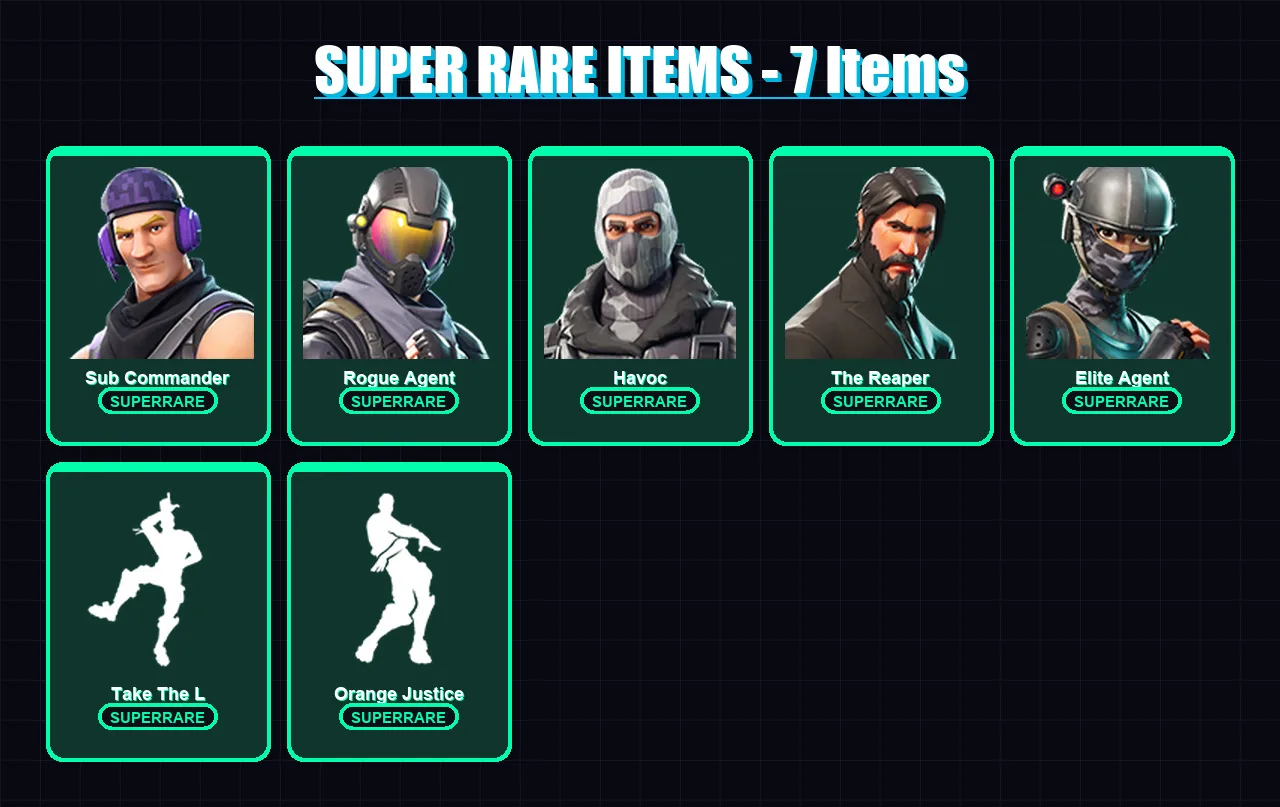 [PC/XBOX/PSN] | Sub Commander | Rogue Agent | Havoc | The Reaper | Elite Agent | 15 skin | 13 pickaxe | 20 emote | 26 glider | Lv411