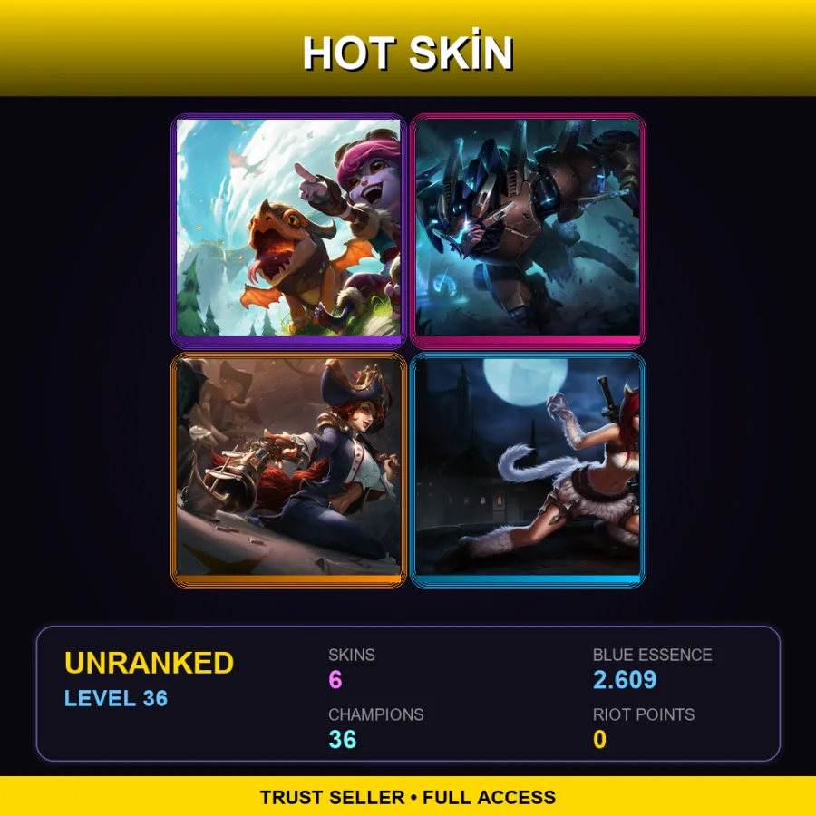 LAN | Lv36 | Unranked | 6 Skin | 36 Champ — LoL account