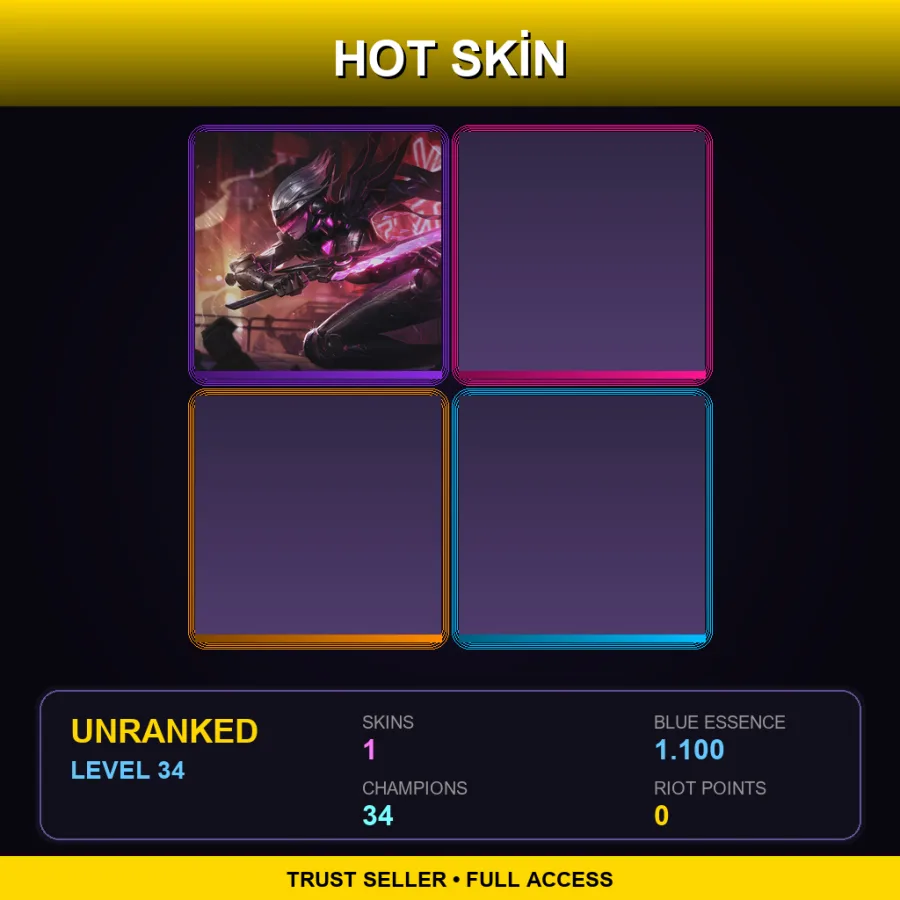 EUNE | Lv34 | Unranked | 1 Skin | 34 Champ — LoL account