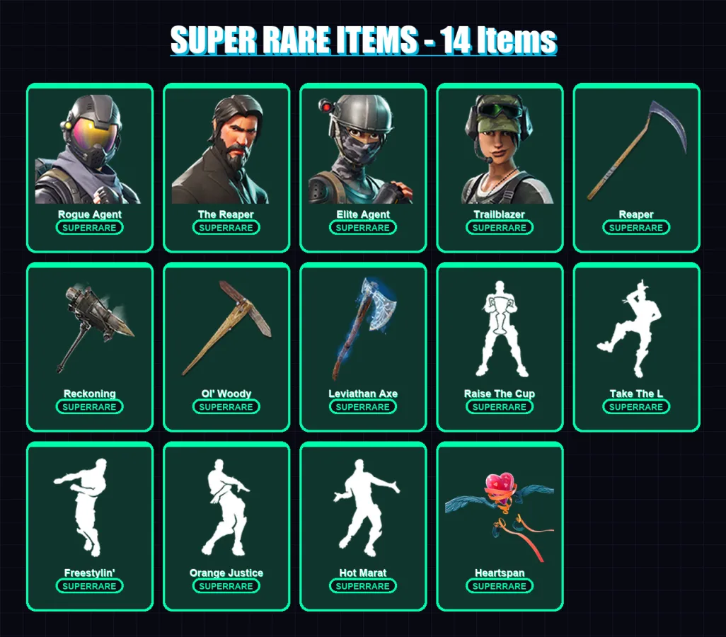 [PC/PSN] | Rogue Agent | The Reaper | Elite Agent | Trailblazer | Hybrid | 145 skin | 132 pickaxe | 130 emote | 108 glider | Lv1427