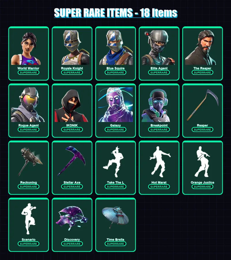 [PC/XBOX/PSN] | World Warrior | Royale Knight | Blue Squire | Elite Agent | The Reaper | 127 skin | 79 pickaxe | 108 emote | 91 glider | Lv1147