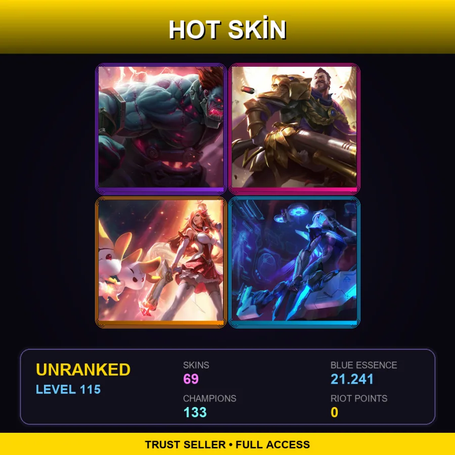 SG | Lv115 | Unranked | 69 Skin | 133 Champ — LoL account