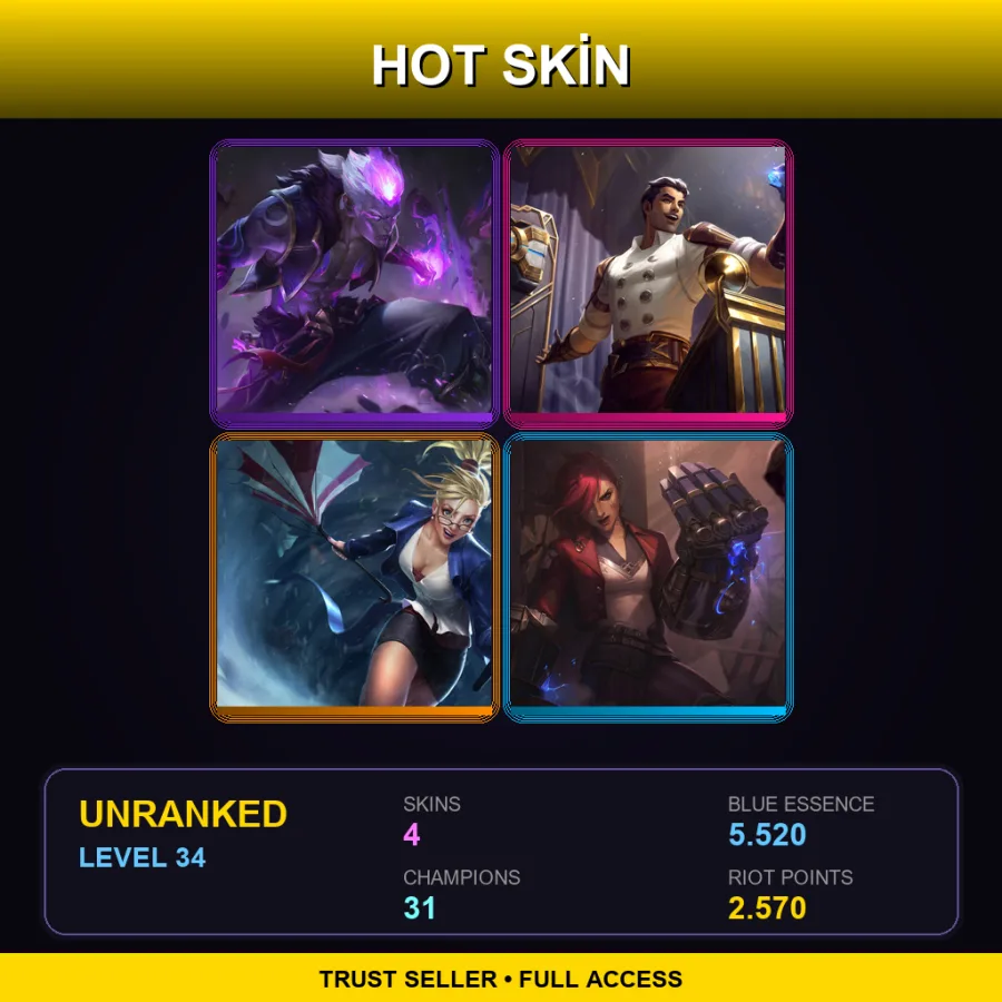 NA | Lv34 | Unranked | 4 Skin | 31 Champ