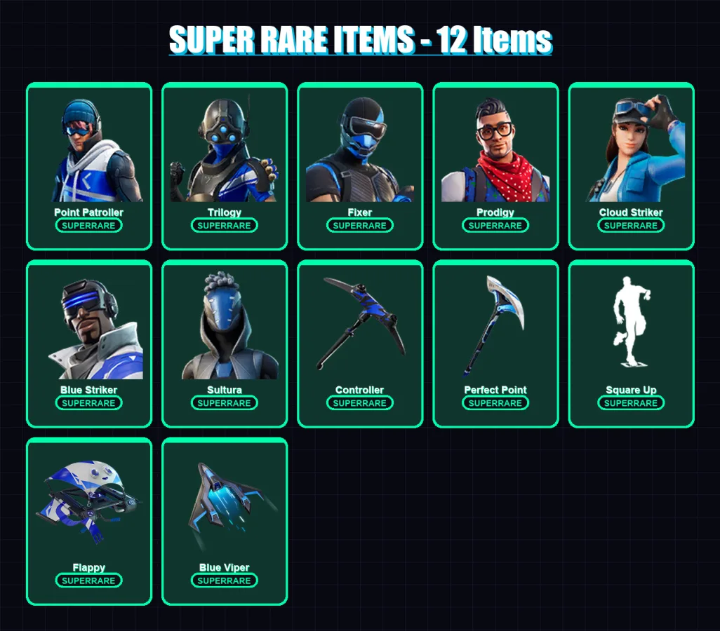[PS4/PS5/XBOX/PC] | Point Patroller | Trilogy | Fixer | Prodigy | Cloud Striker | 10 skin | 17 pickaxe | 20 emote | 20 glider | Lv257