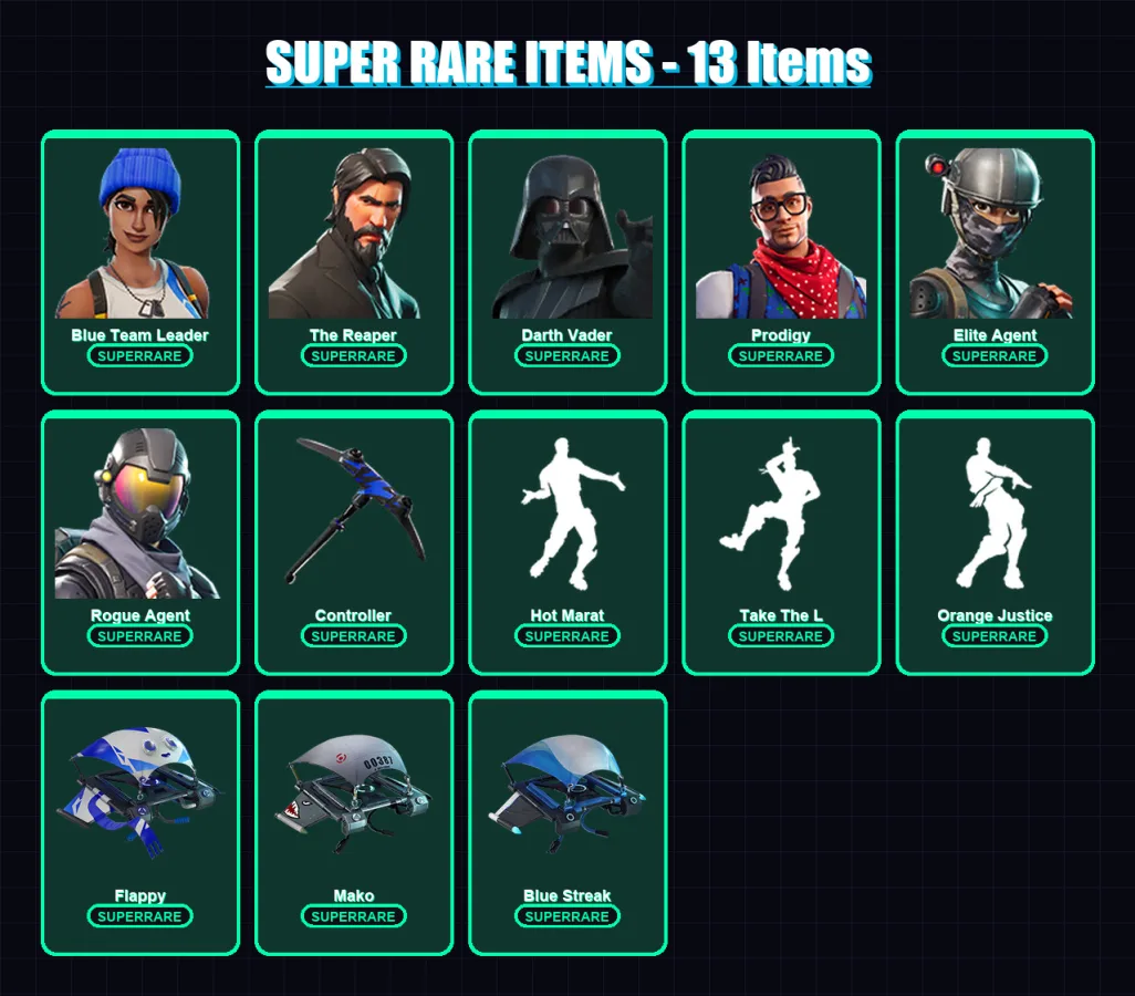 [PS4/PS5/XBOX/PC] | Blue Team Leader | The Reaper | Darth Vader | Prodigy | Elite Agent | 83 skin | 110 pickaxe | 88 emote | 103 glider | Lv1840 — Fortnite account