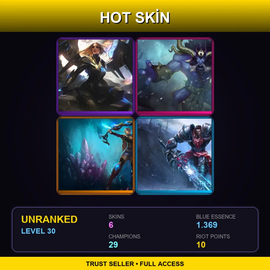 RU | Aether Wing Kayle | Unchained Alistar | Amethyst Ashe | Dreadknight Garen | 6 Skin | 29 Champ | Lv30