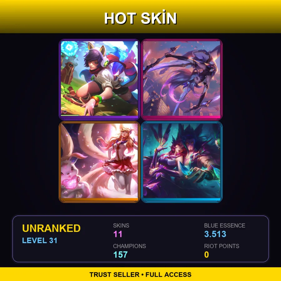 SG | Lv31 | Unranked | 11 Skin | 157 Champ — LoL account