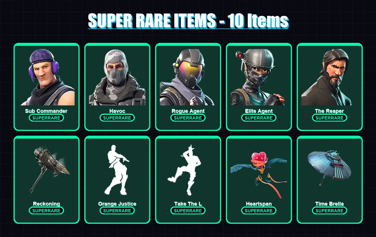 [PS4/PS5/XBOX/PC] | Sub Commander | Havoc | Rogue Agent | Elite Agent | The Reaper | 35 skin | 26 pickaxe | 45 emote | 37 glider | Lv560
