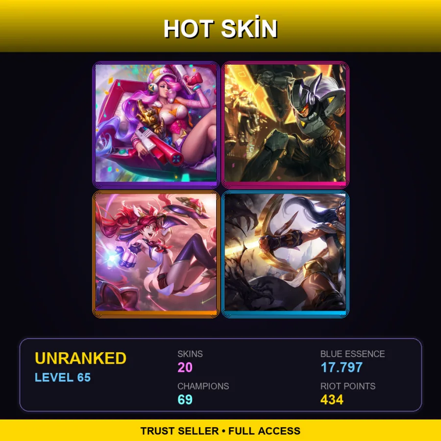 NA | Lv65 | Unranked | 20 Skin | 69 Champ with Jinx