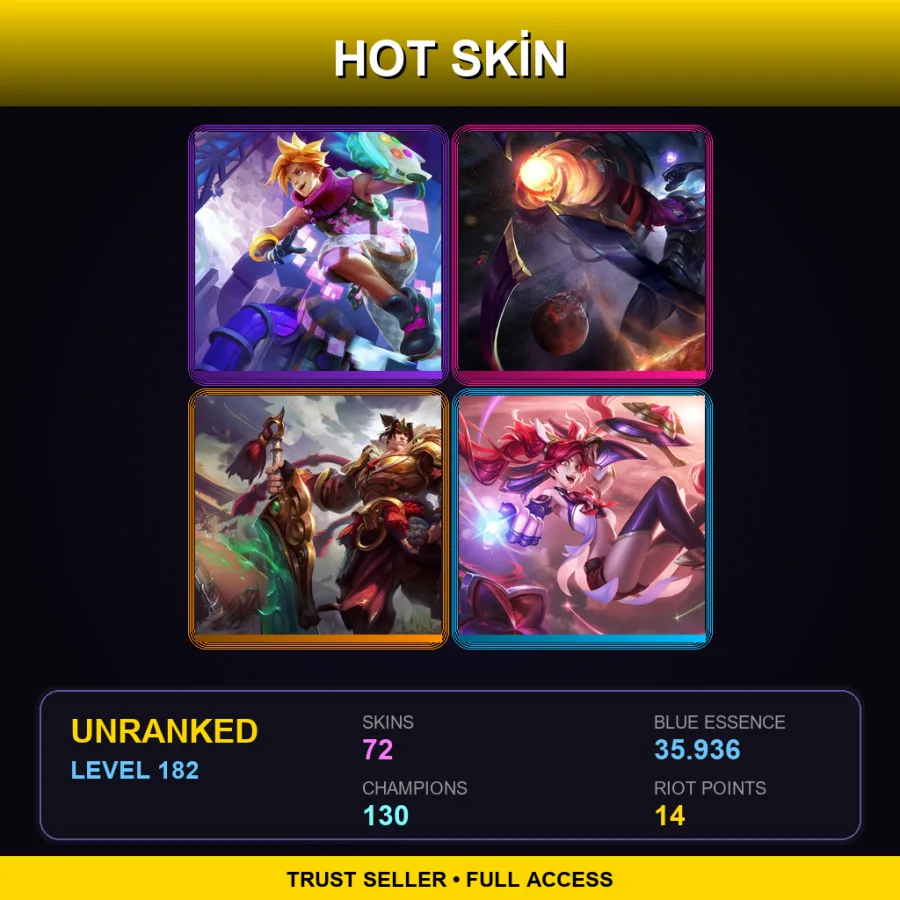 TW | Lv182 | Unranked | 72 Skin | 130 Champ — LoL account