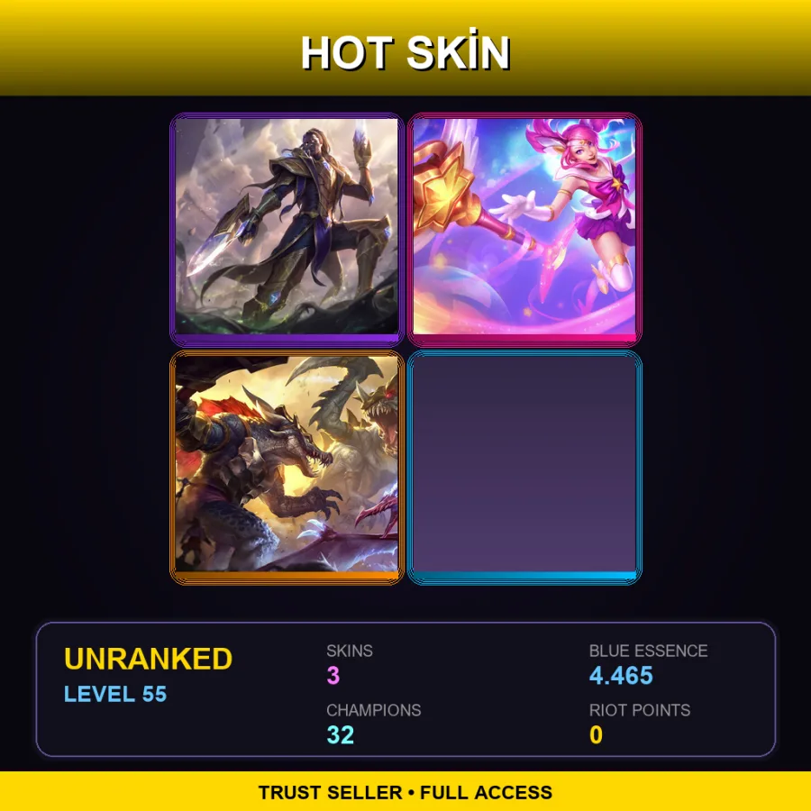 EUW | Lv55 | Unranked | 3 Skin | 32 Champ