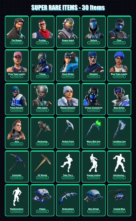 [PC/XBOX] | The Reaper | Prodigy | Rogue Agent | Sultura | Fixer | 210 skin | 182 pickaxe | 181 emote | 136 glider | Lv1646