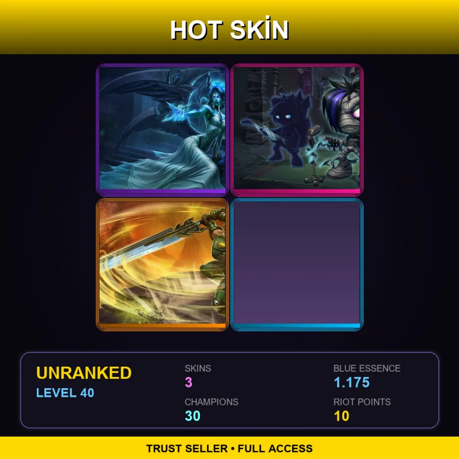 LAS | Lv40 | Unranked | 3 Skin | 30 Champ — LoL account