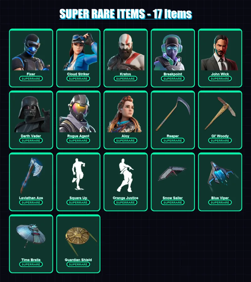 [PC] | Fixer | Cloud Striker | Kratos | Breakpoint | John Wick | 830 skin | 627 pickaxe | 551 emote | 285 glider | Lv4023