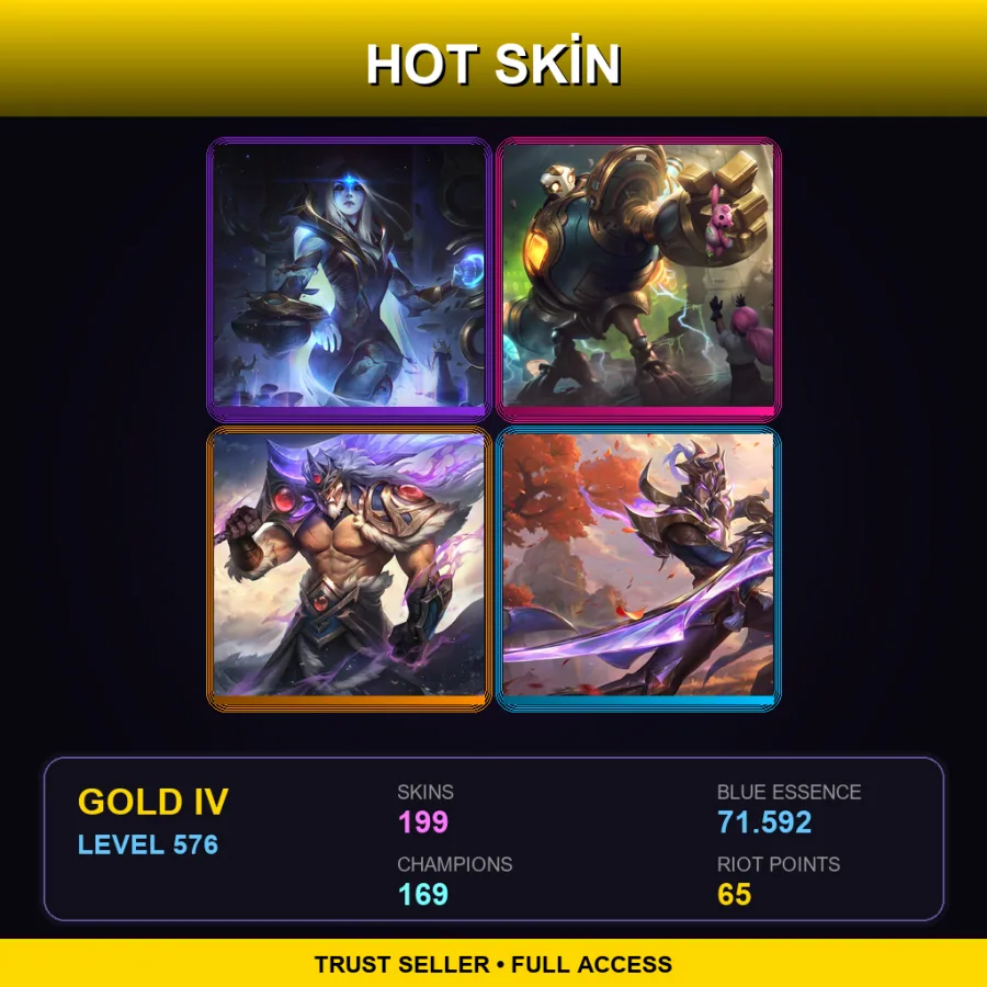 LAN | Lv576 | Gold IV | 199 Skin | 169 Champ — LoL account
