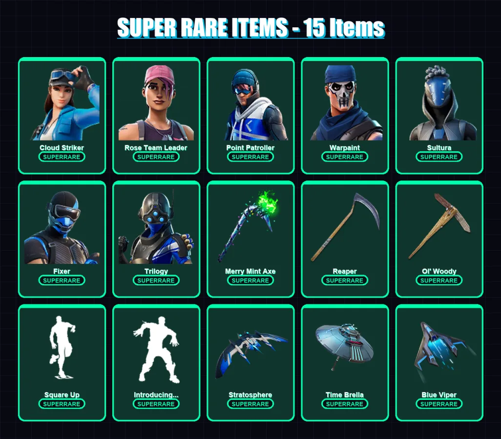 [PC] | Cloud Striker | Rose Team Leader | Point Patroller | Warpaint | Sultura | 117 skin | 115 pickaxe | 116 emote | 92 glider | Lv1268