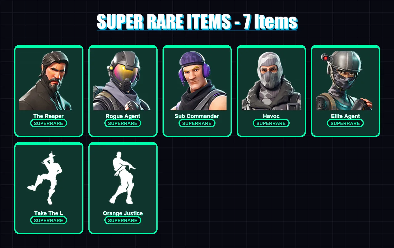 [PC/XBOX/PSN] | The Reaper | Rogue Agent | Sub Commander | Havoc | Elite Agent | 51 skin | 56 pickaxe | 41 emote | 45 glider | Lv632
