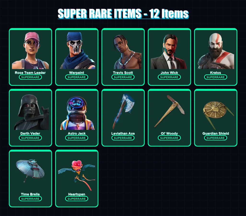 [PC/PSN] | Rose Team Leader | Warpaint | Travis Scott | John Wick | Kratos | 252 skin | 248 pickaxe | 177 emote | 173 glider | Lv1953